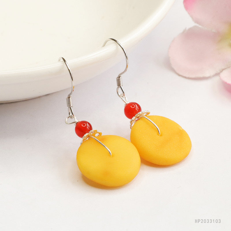 Beeswax Amber Peace Buckle 925 Silver Hook Earrings