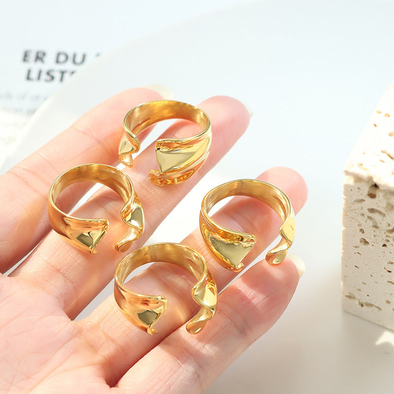 Cold Wind Gold Plated Titanium Steel Ring - Unique Design Women's Fashion Jewelry