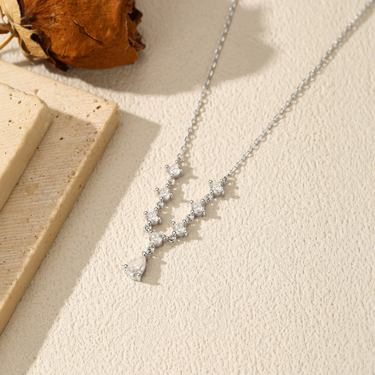 925 Sterling Silver 0.50 ct Teardrop Moissanite Necklace