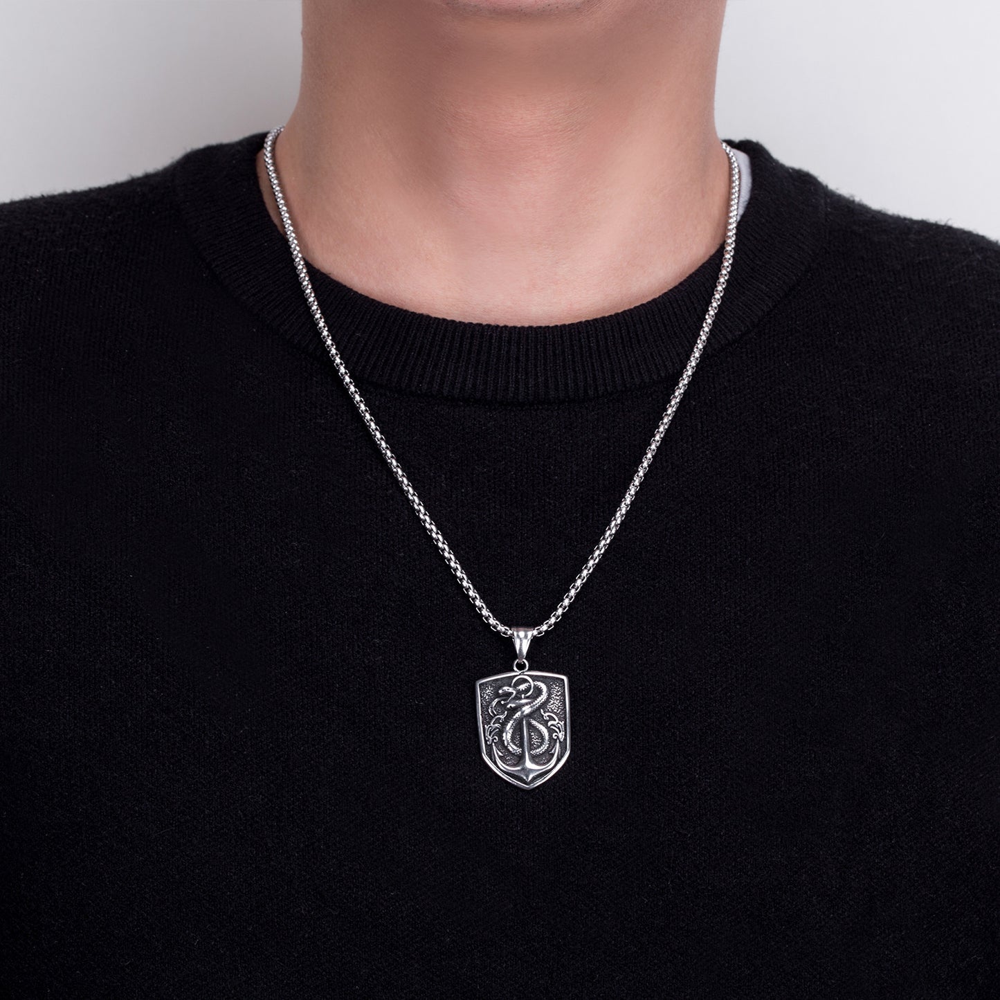 Steel Necklace - Luxury Hip Hop Chain with Snake and Anchor Tag for Men by Planderful