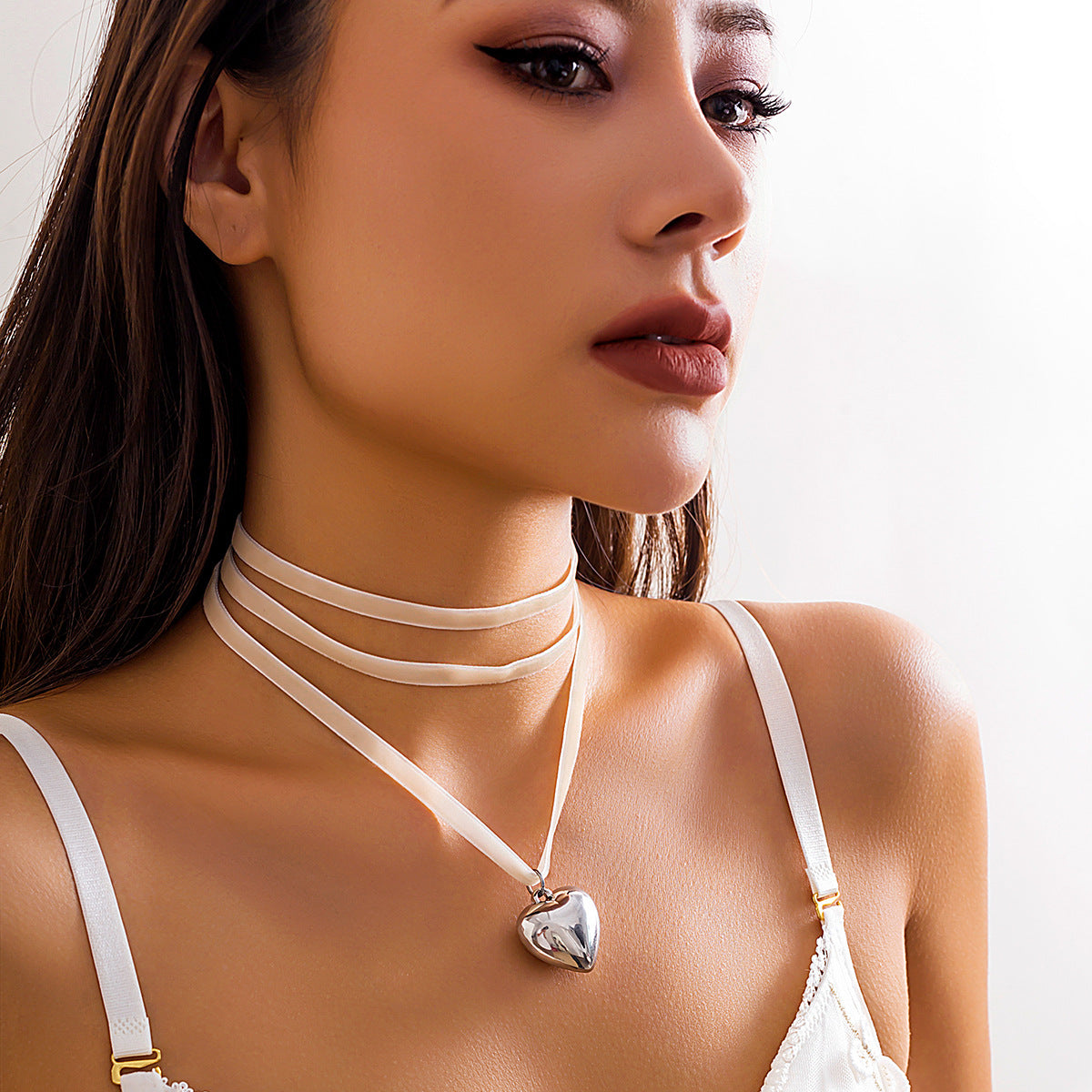 Adjustable Velvet Choker Collar with Love Pendant Necklace for Women by Planderful Collection