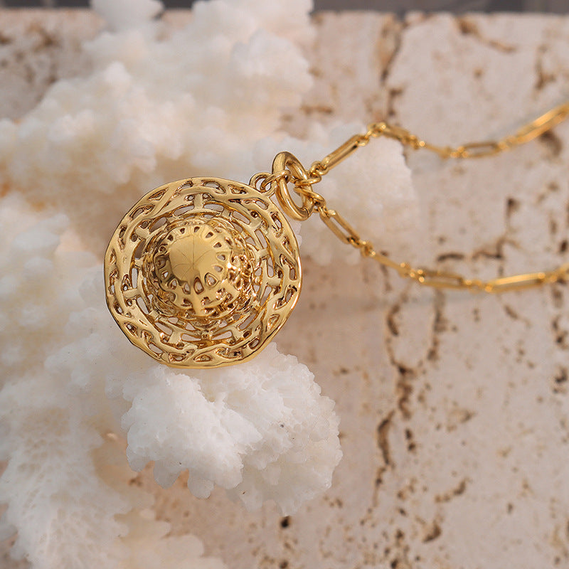 Metal Hollow Straw Hat Necklace and Earrings Set for Women