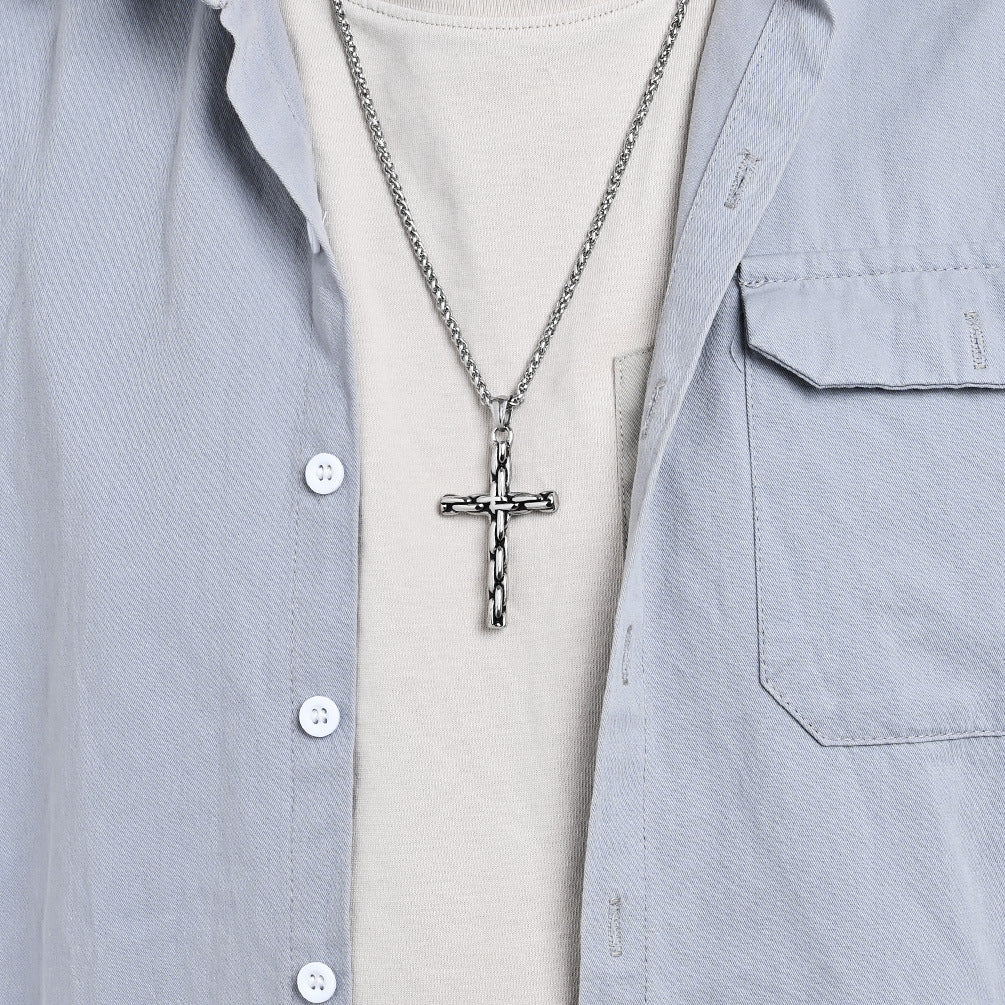Cross-Border European American Retro Punk Stainless Steel Cross Necklace