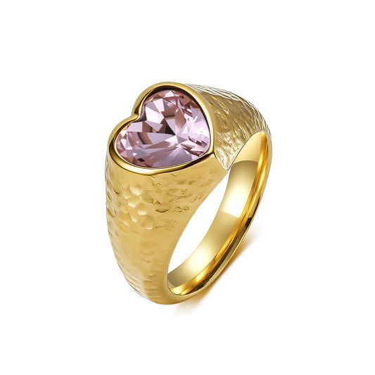 Heart Gemstone Ring Stainless Steel