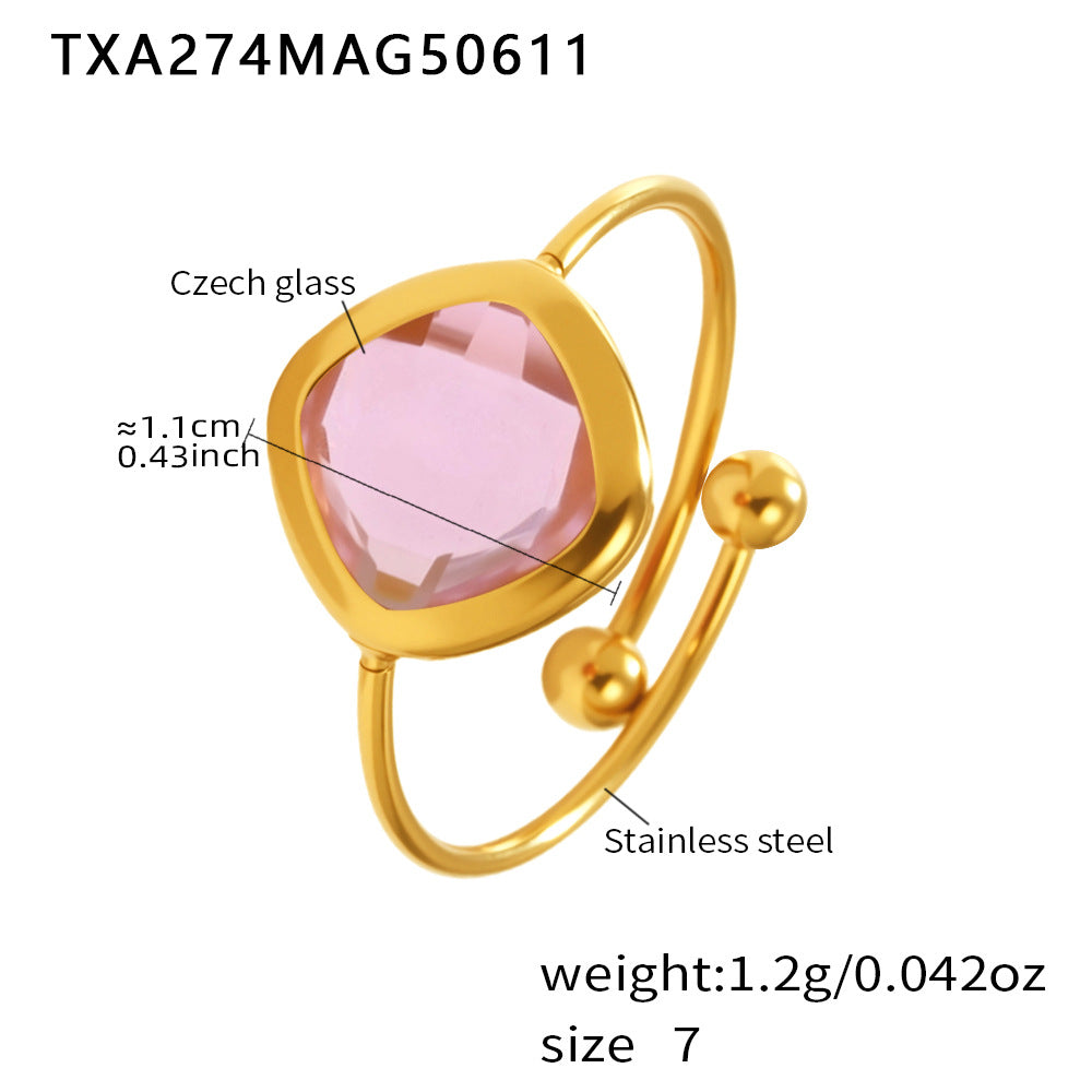 Planderful Square Czech Glass Ring For Women Everyday Wear