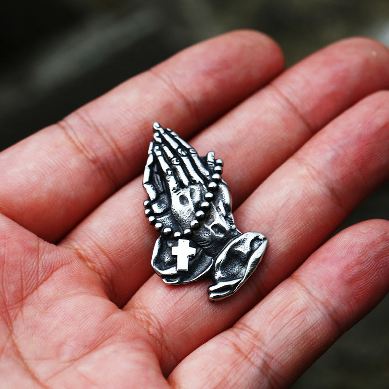Retro Titanium Steel Men's Prayer Hand Cross Pendant for Wholesale Foreign Trade