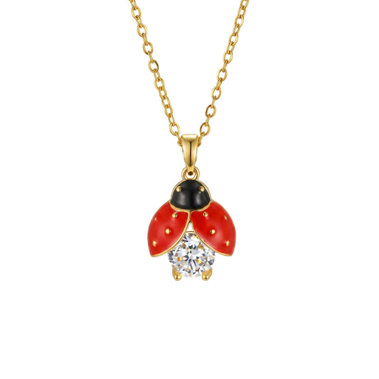 Copper Material Small Exquisite Cartoon Red Seven-Star Ladybug Zircon Red Beetle Pendant