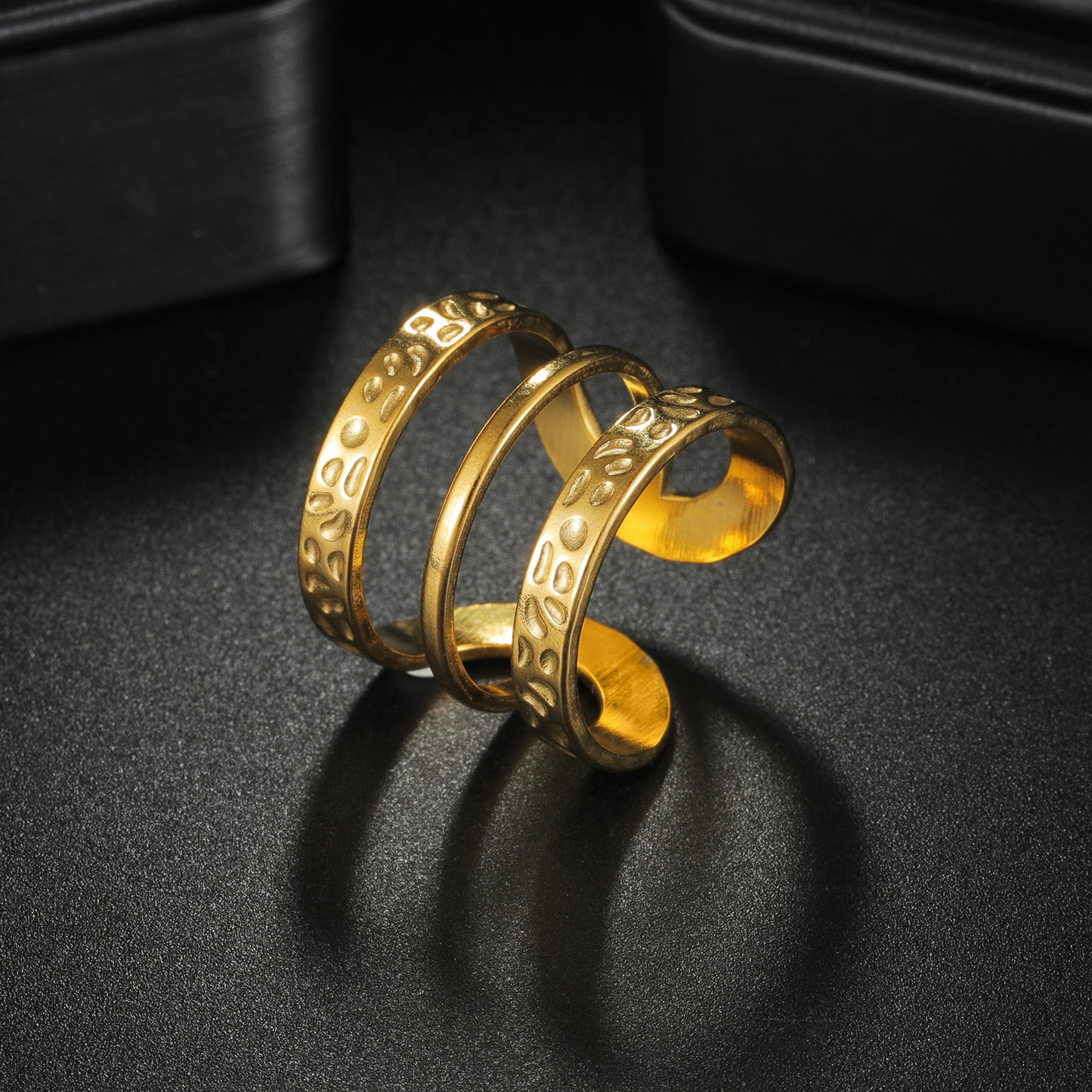 Planderful Everyday Genie Stainless Steel Ring Adjustable Opening Irregular Geometric Gold Plated Unisex Hip Hop Style