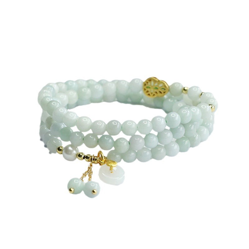 Jadeite Gourd & Peace Buckle Beaded Bracelet