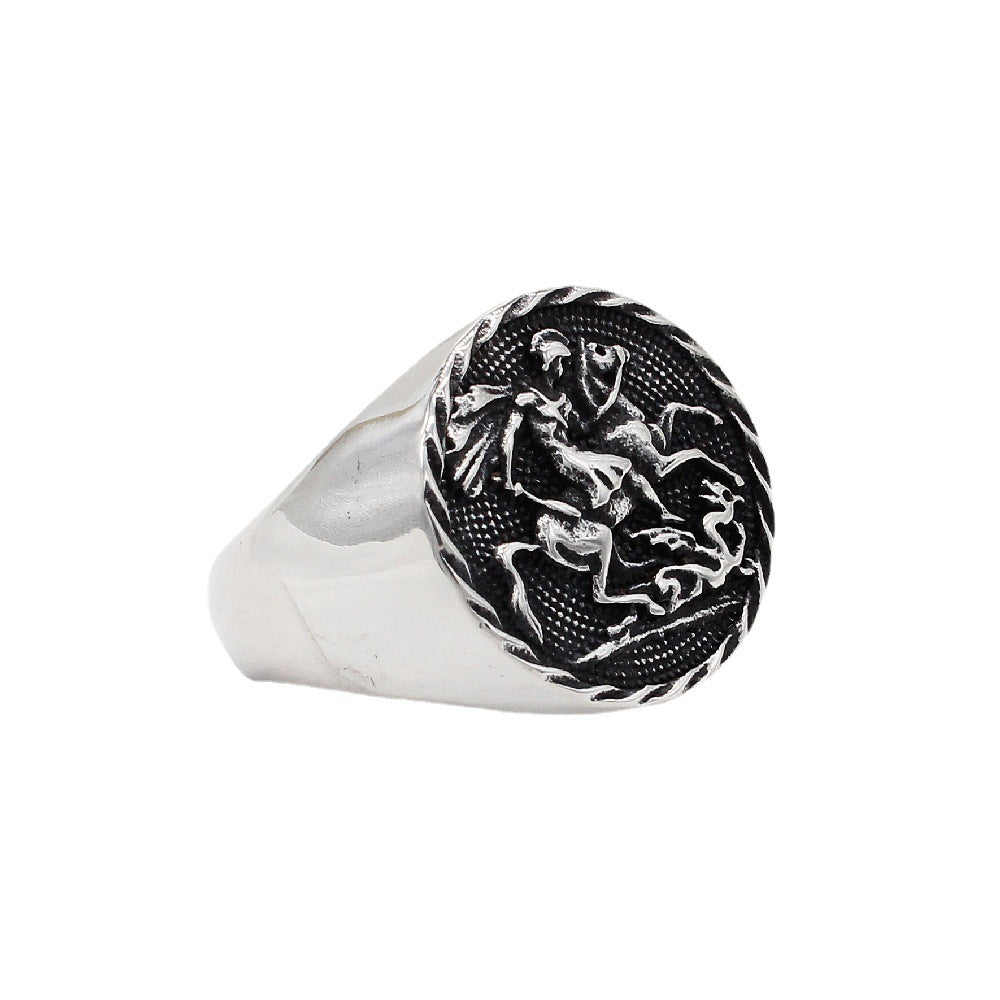 Medieval Knight Horse Shield Titanium Steel Ring