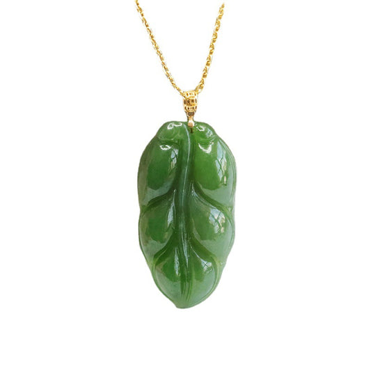 Leaf-shaped Hetian Jade Jasper Fortune Necklace - Sterling Silver