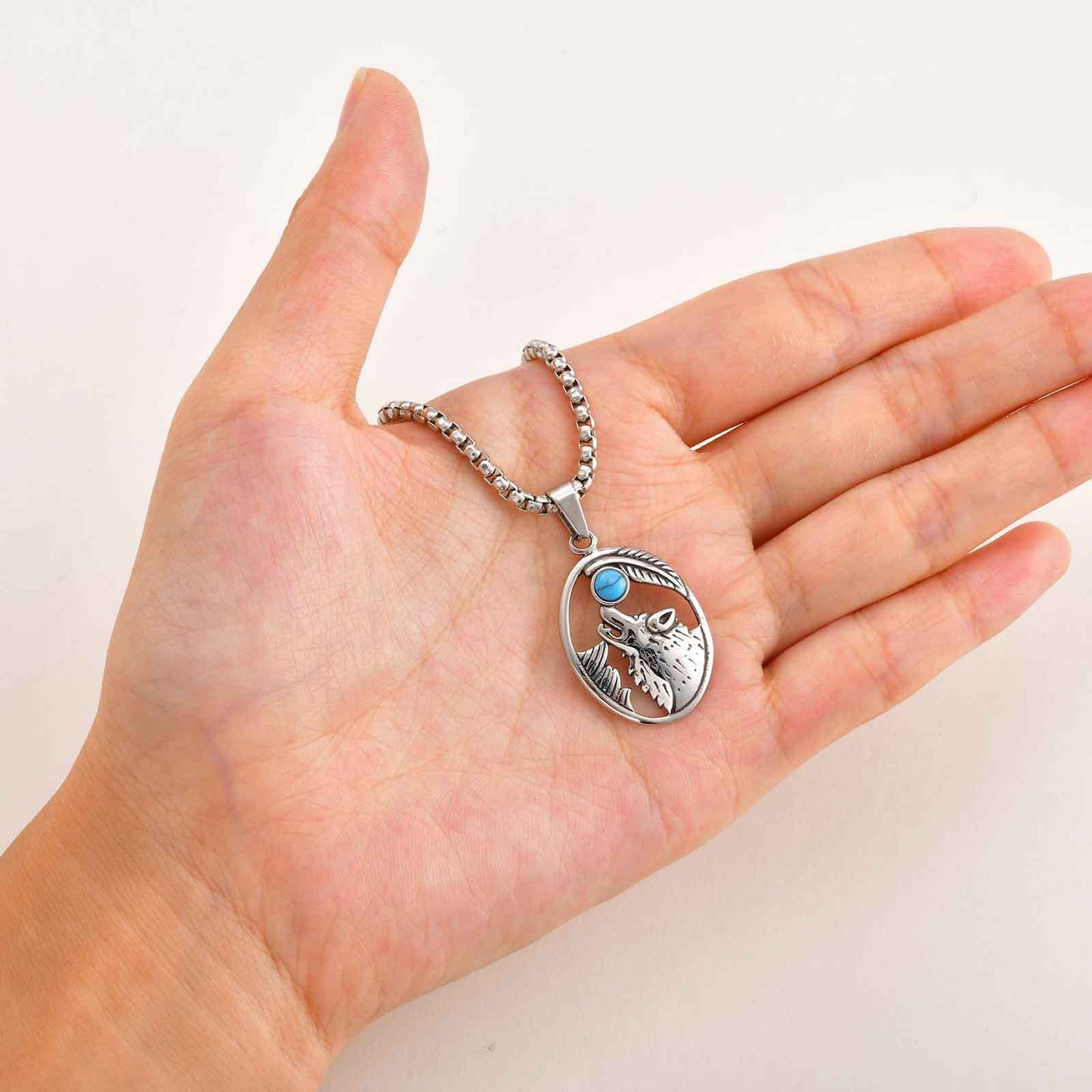 Planderful Wolf Head Turquoise Pendant for Men Hip Hop Style