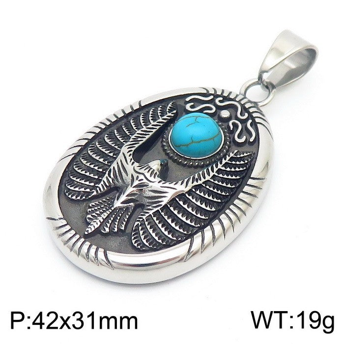 Retro Turquoise Flying Eagle Pendant, Trend Pendant, Devil'S Eye Mask, Cross Man Necklace