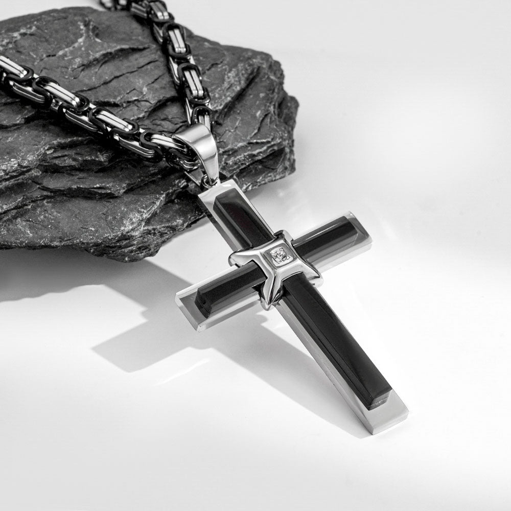 Mens 3D Cross Necklace Stainless Steel Zircon Inlay European American Fashion Retro Style By Planderful Everyday Genie
