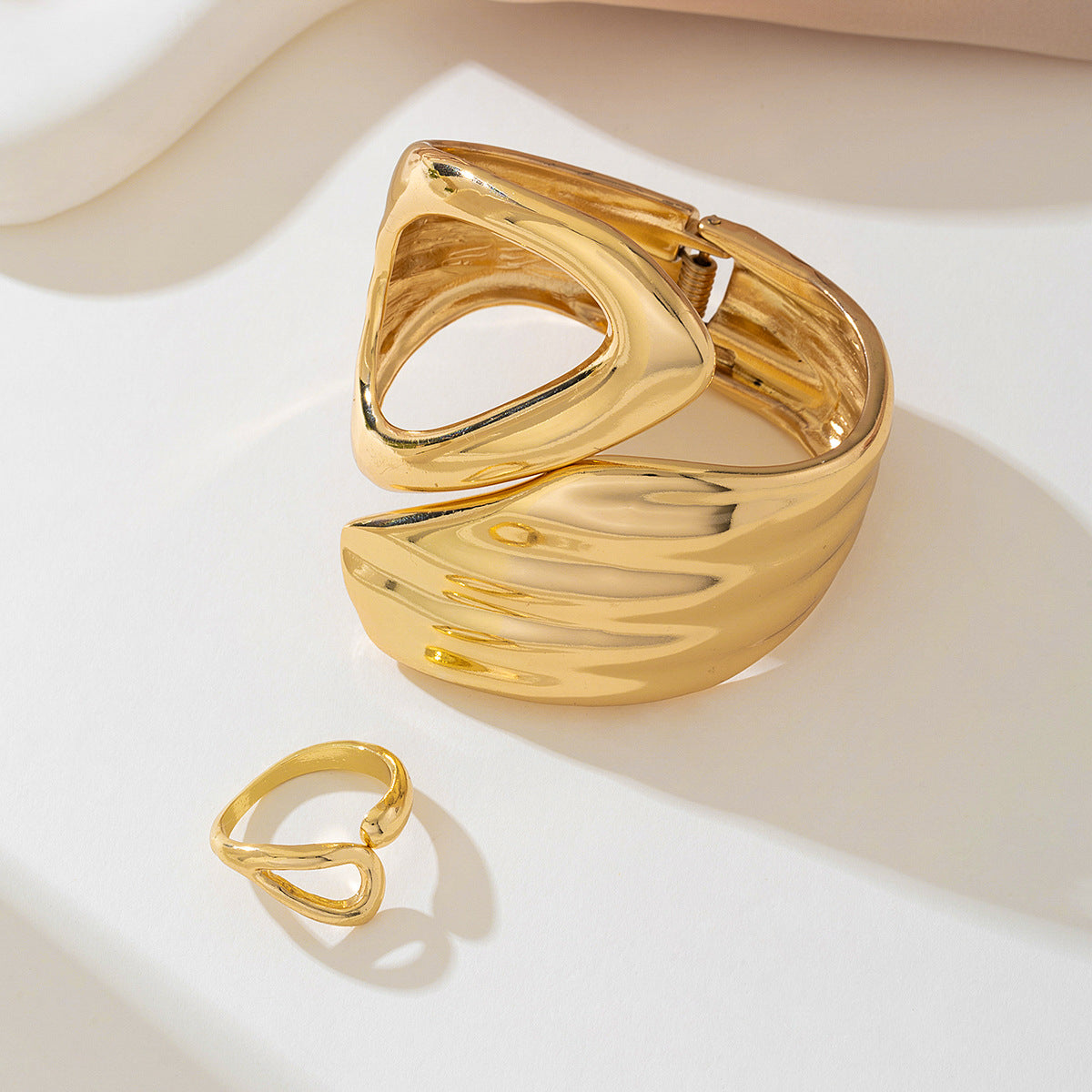 Stylish Metal Geometric Women's Bracelet Ring Set by Planderful