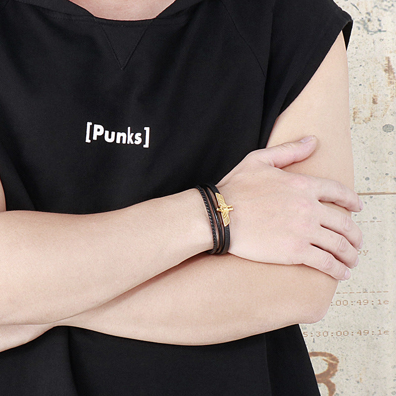 Planderful Mens Leather Rope Bracelet Magnetic Buckle