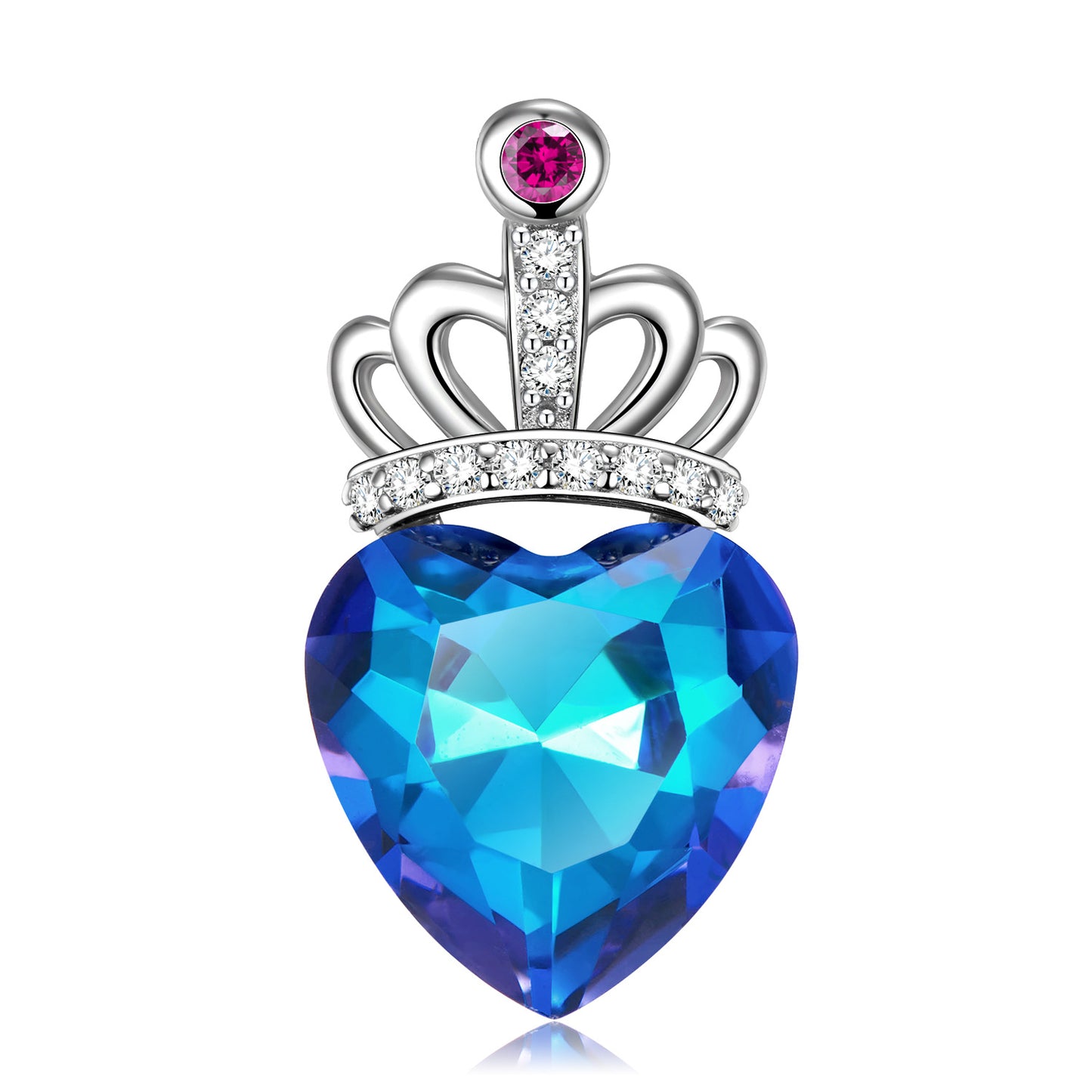 Blue Heart Shape Crystal Crown Silver Necklace