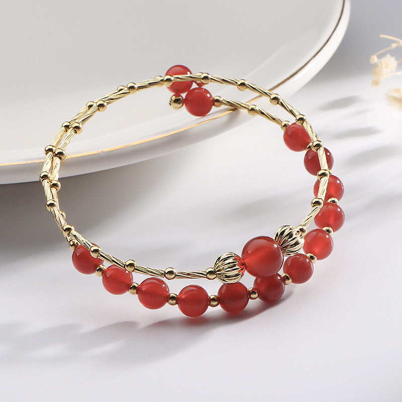 Elegant Red Agate Copper Bracelet for Women by Planderful Collection