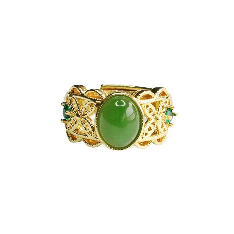 Fortune's Favor Hetian Jade Hollow Butterfly Ring in Green Ethnically Styled