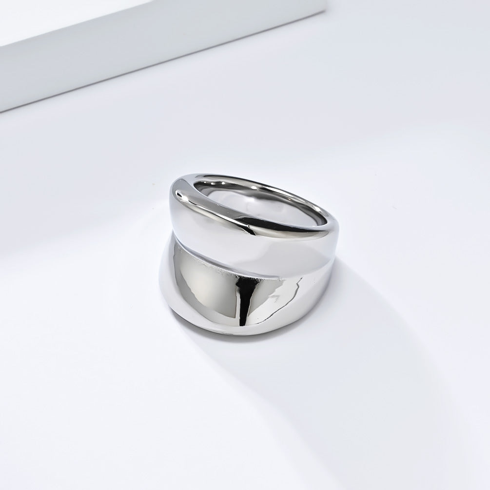 Planderful Statement Ring For Women Exaggerated Wide Band Steel Jewelry With Light Luxury