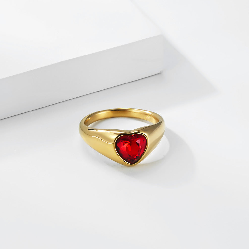 Heart Gold-Plated Stainless Steel Ring Unisex