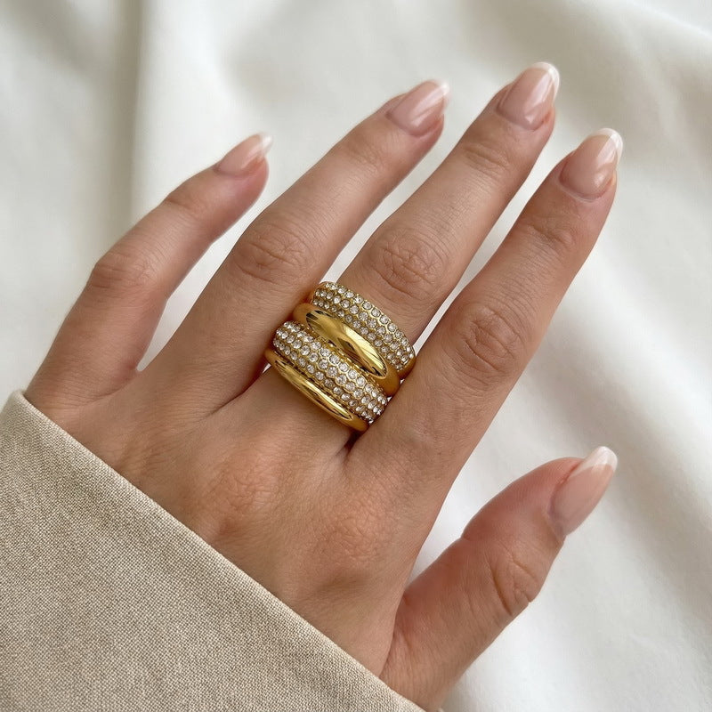 Style Full Zircon Wide Version Neutral Wind Ring Hollow Woven Men's