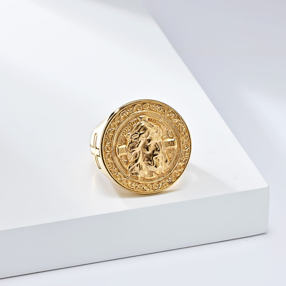 Planderful Cross Stainless Steel Ring For Men Vintage European American Style Classic Jewelry