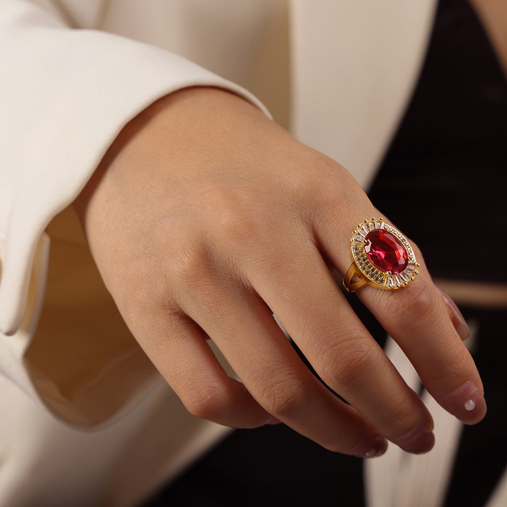 Courtly Chic Oval Zircon Copper Ring - Luxe Women's Jewelry