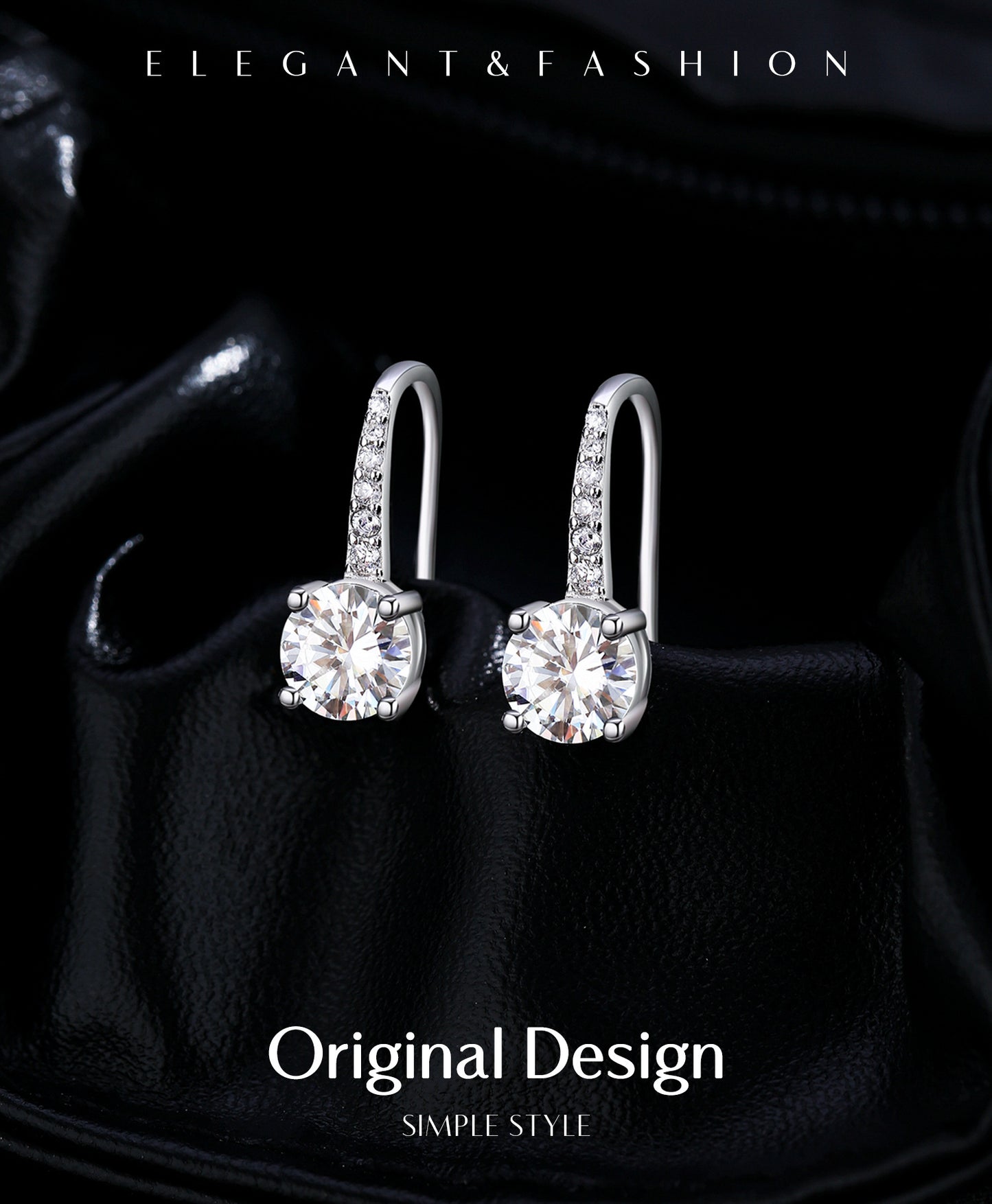 Planderful Moissanite Sparkling Earrings – Elegant French Design with Four-Claw Setting
