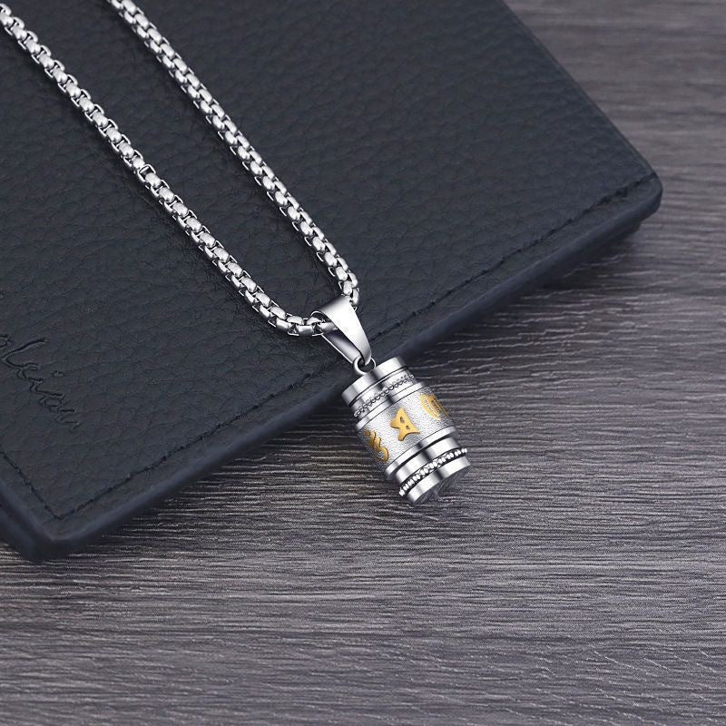 Planderful Shurangama Mantra Necklace Men Stainless Steel Pendant Sacred Mantra For Protection And Focus