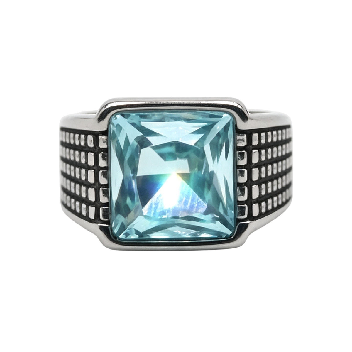 Knight-Style Colored Gemstone Titanium Steel Ring