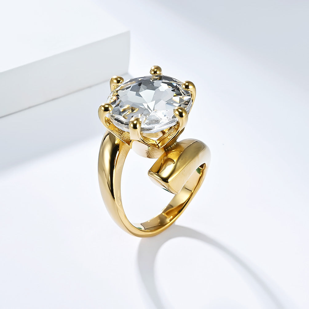 Planderful Unisex Titanium Steel Zircon Ring Plated 18K Gold Exaggerated Personality Everyday Genie Jewelry