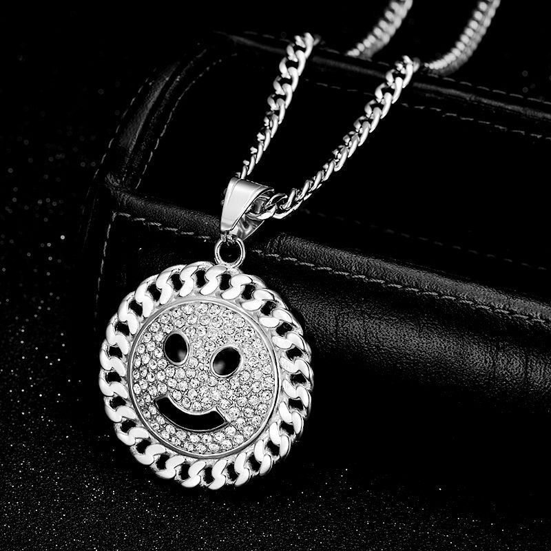Steel Necklace - Statement Hip Hop Gold Plated Rhinestone Sunflower Smiley Pendant For Everyday Genie By Planderful