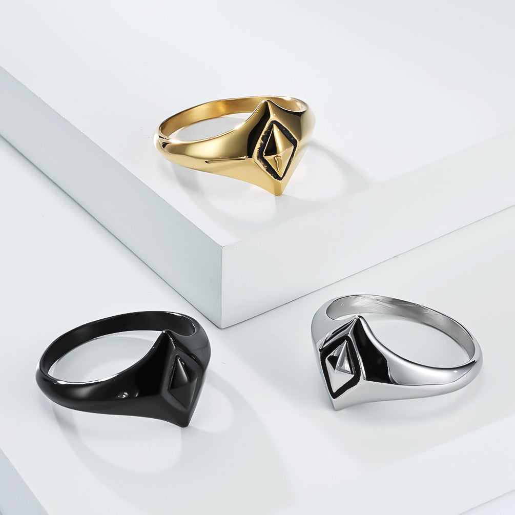 Planderful Titanium Steel Ring Geometric Rhombus Design For Men And Women Unisex Everyday Style