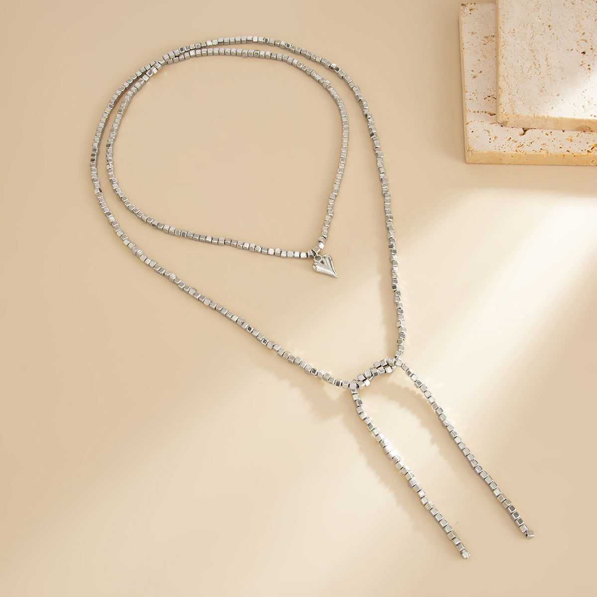Special-Shaped Ccb Beaded Necklace Love-Shaped Fringed Y-Shaped Long Wrapped Neck Chain