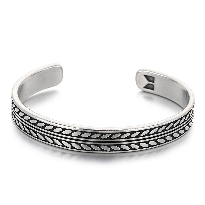 Antique Leaf Pattern C-Shaped Bracelet – Punk Style Leaf Pattern Twist Woven Stainless Steel