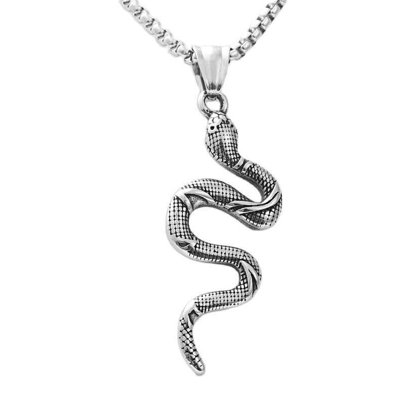 Retro Punk Stainless Steel Snake Pendant Necklace for Men - European and American Titanium Steel Design