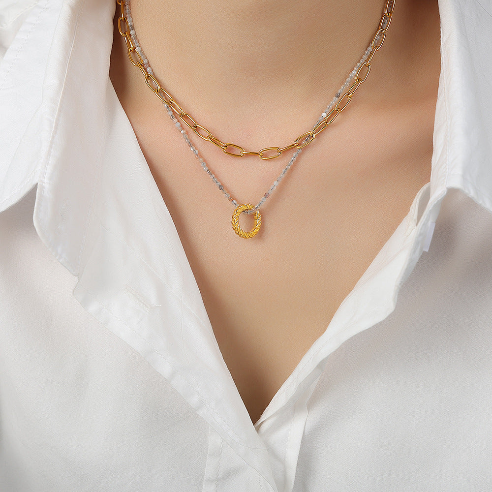 Golden Stone Handmade Double-Layer Necklace for Women