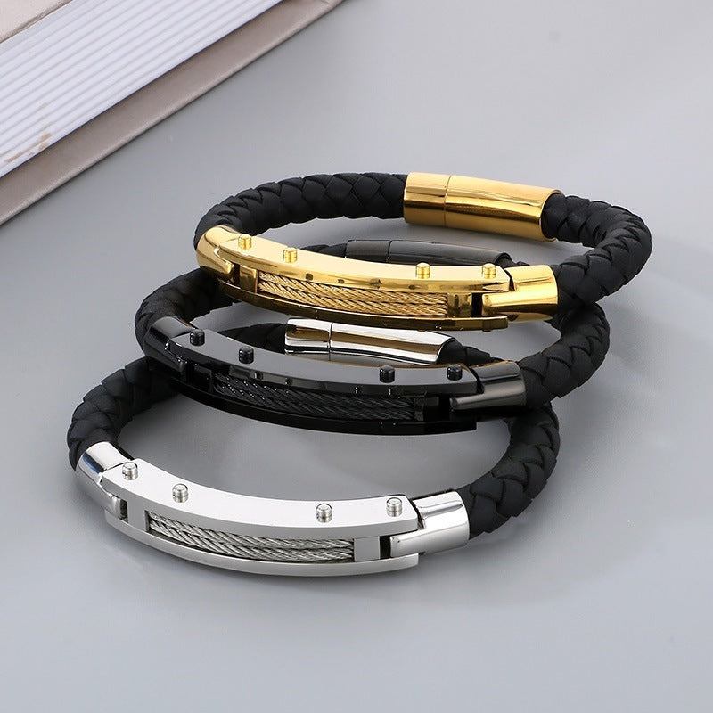 Cool Carbon Fiber Woven Leather Bracelet – & Men's Stainless Steel Bracelet