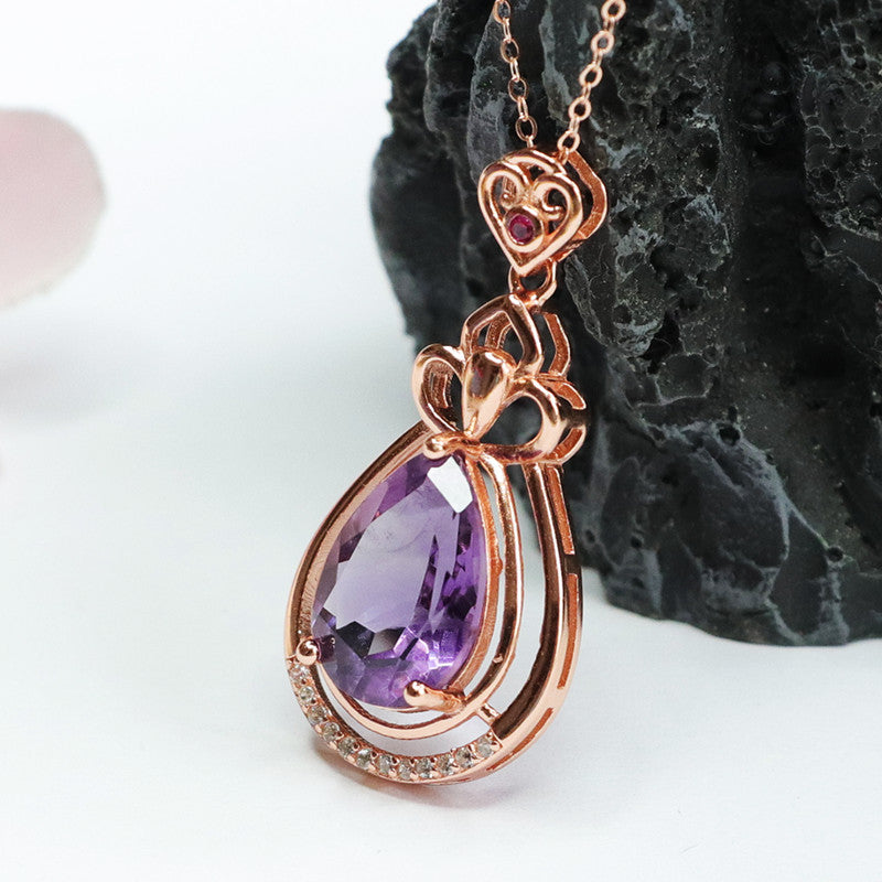 Amethyst Teardrop 925 Silver Pendant — No Chain