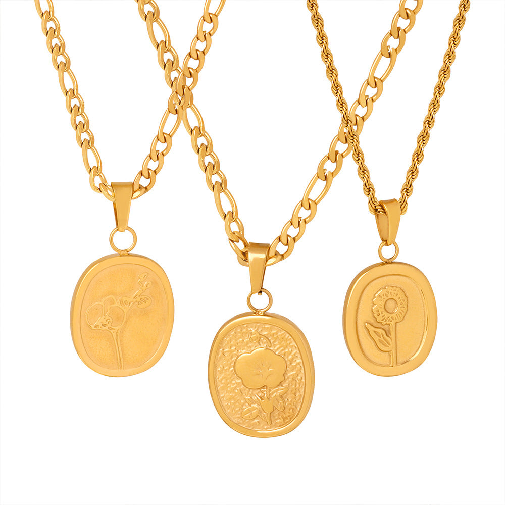 Elegant Titanium Steel Floral Pendant Necklace for Women