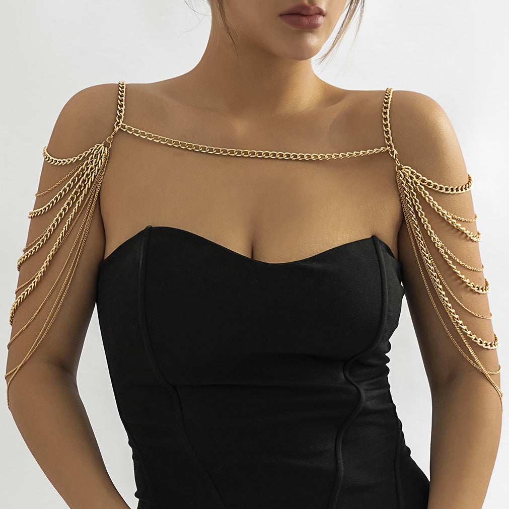 European and American Inspired Jewelry Collection: Vienna Verve Multi-Layered Tassel Necklace and Body Chain for Women