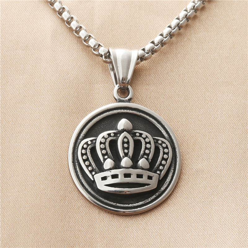Personalized Punk Titanium Steel Crown Pendant Necklace for Trendy Girls