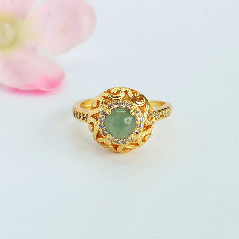 Blue-Water Jadeite Claw-Set Ruyi Ring