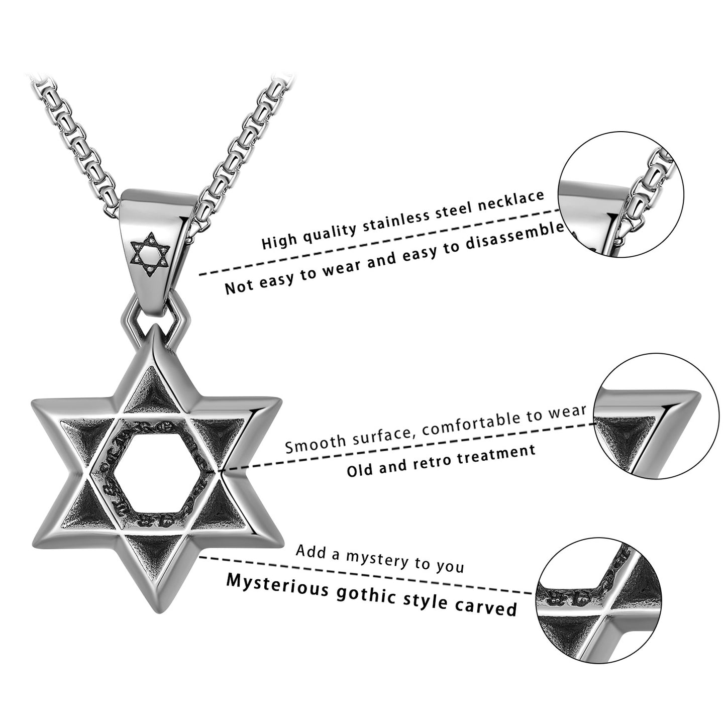 Stainless Steel Necklace – Statement Punk Hexagram Pendant For Men Who Love Edgy Streetwear Appeal