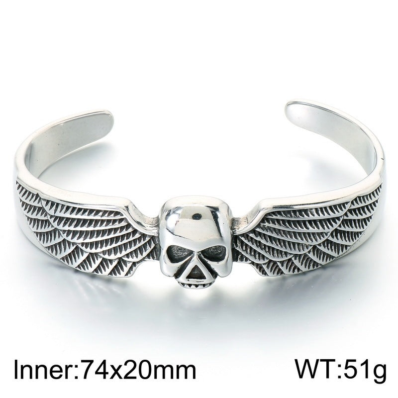 Gothic Skull Flying Eagle Spread Wings Bracelet Punk Cross Angel Wings Stainless Steel