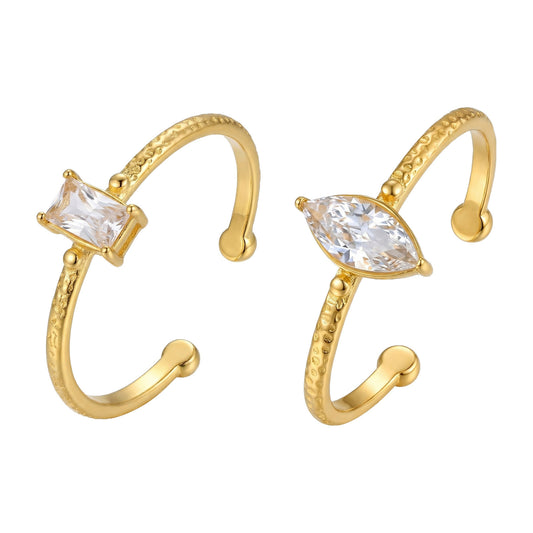 Cold Wind Stainless Steel Horse Eye Square Zircon Open Ring