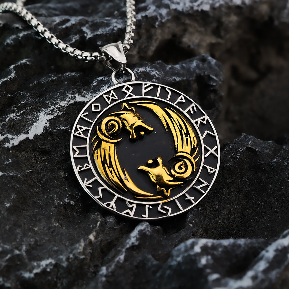 Vintage Personalized Men's Pendant Viking Wolf Head Necklace