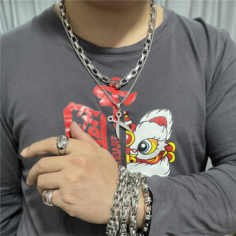 Personalized Retro Titanium Steel Scissors Pendant Necklace for Men - Trendy Stainless Steel Design