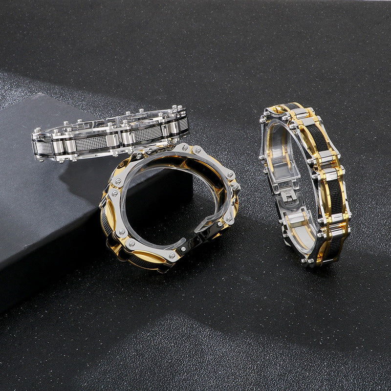 Planderful Mens Tri Color Stainless Steel Bracelet For Men